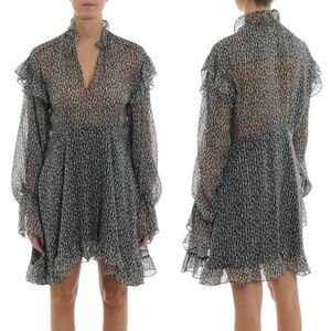 Philosophy di Lorenzo Serafini Silk Blend Leopard Mini Dress in Grey & Blue
